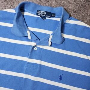 Polo ralph lauren blue stripped‎ polo shirt mens sz XXL cotton blue pony